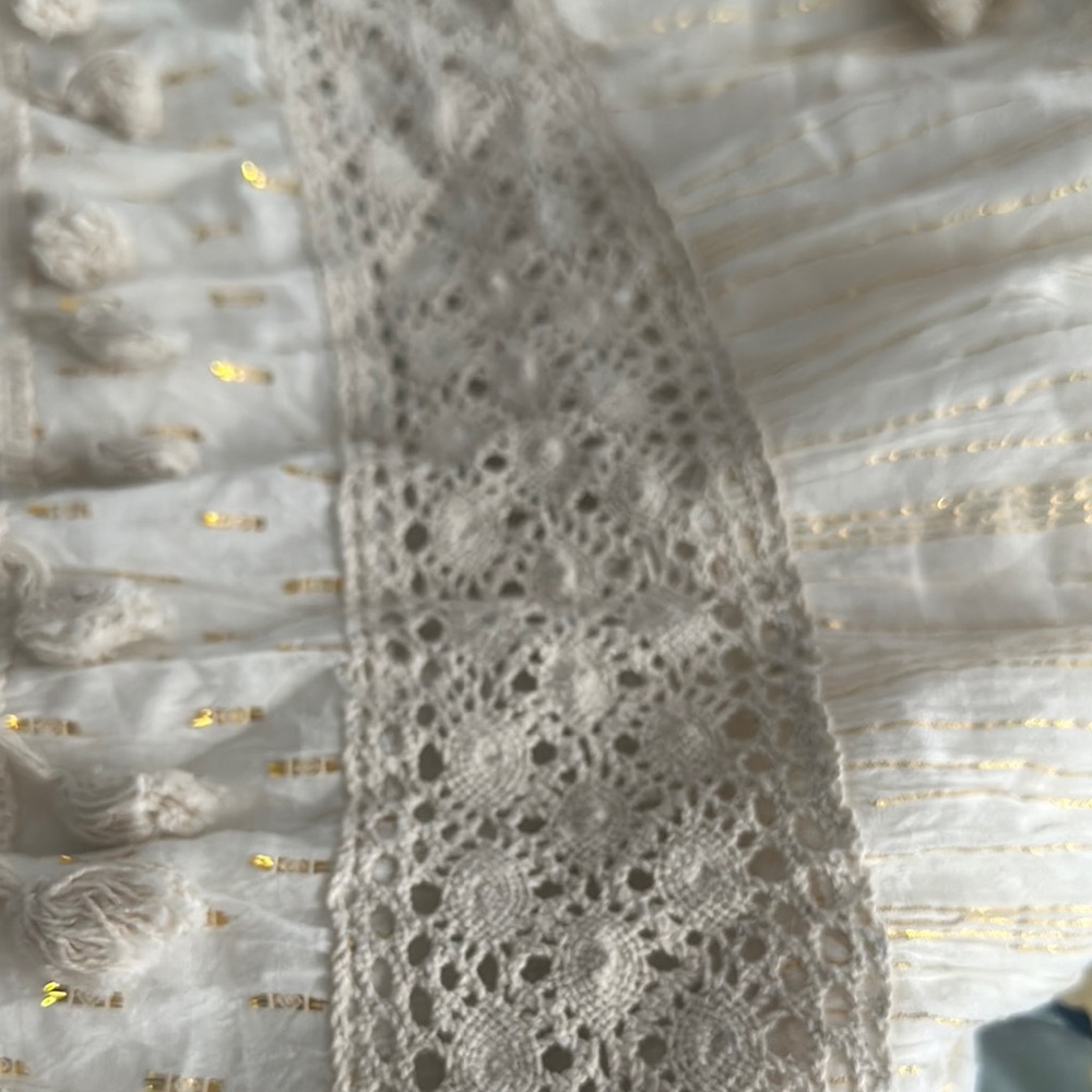 Me 2 magic Elegant ivory metallic tiered crochet Maxi Dress s xL boho vacation - Picture 15 of 16